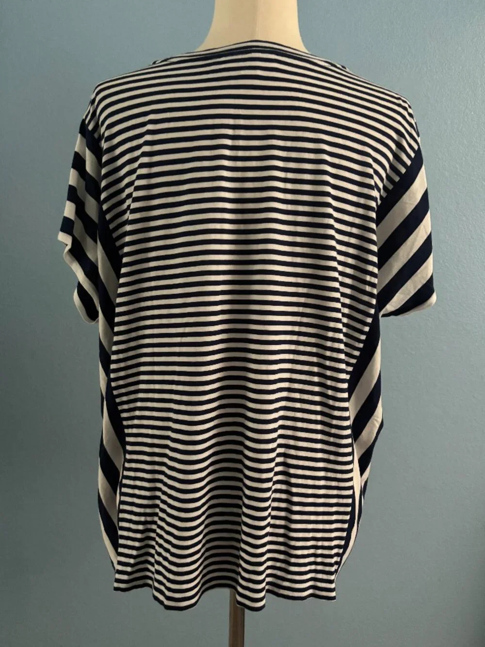 Striped Shirt - Striped Blouse - Navy Blue & White - Size L - Michael Kors